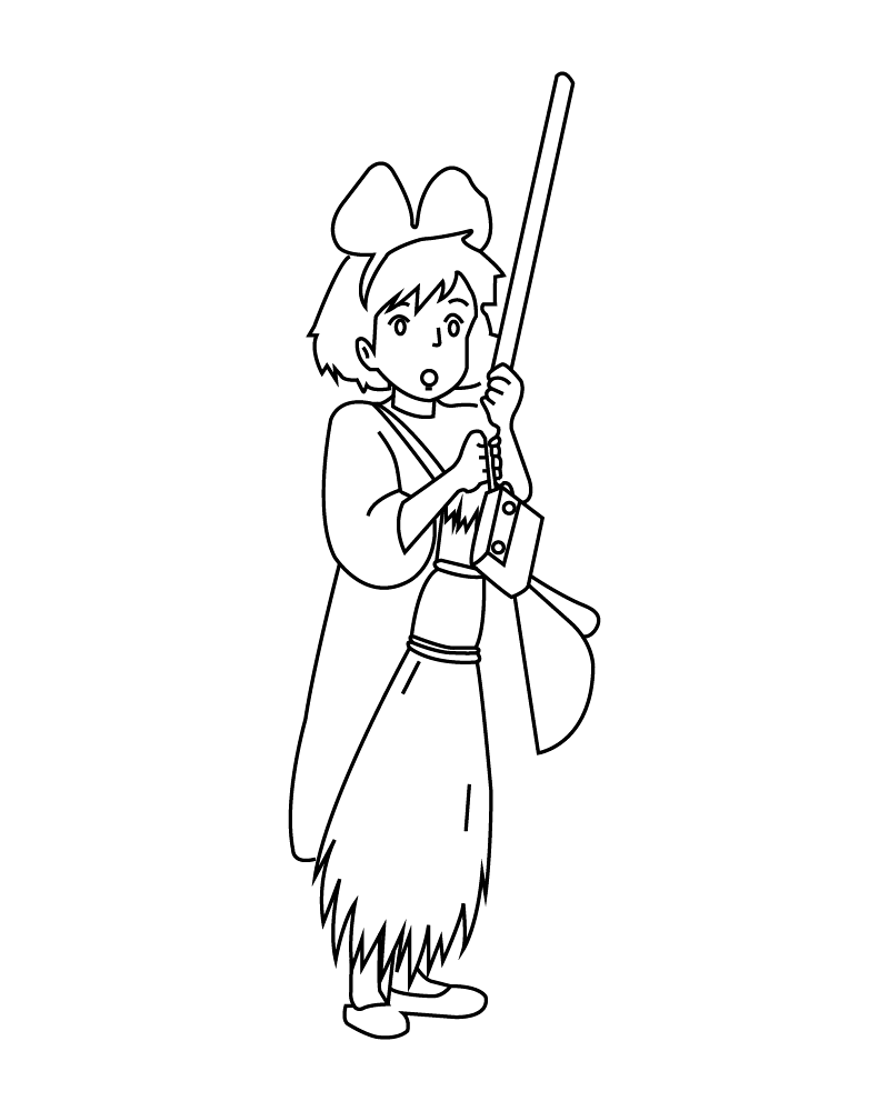 Dibujo de Kikis Delivery Service Broom Ride Coloring Page para Colorear y Imprimir