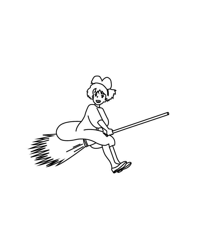 Dibujo de Kikis Delivery Service Flying Adventure Coloring Page para Colorear y Imprimir