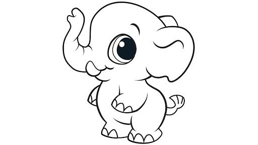 dibujo elefante chibi sentado para colorear