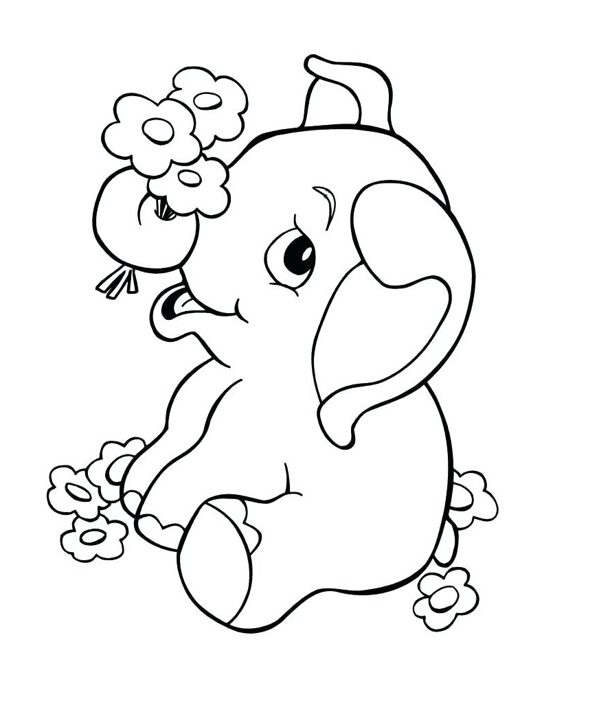 dibujo elefante con flor para colorear