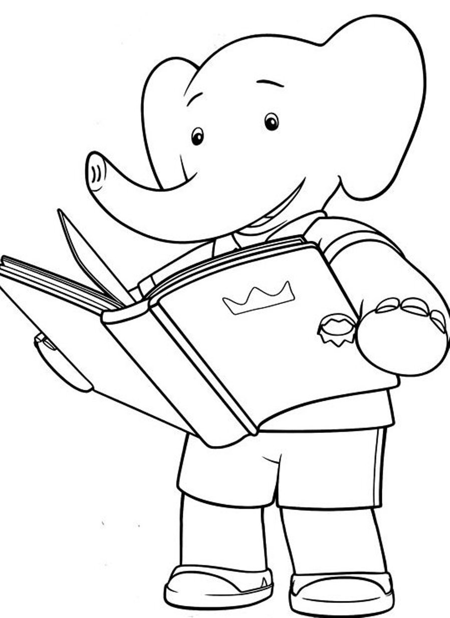 dibujo lectura de elefante para colorear