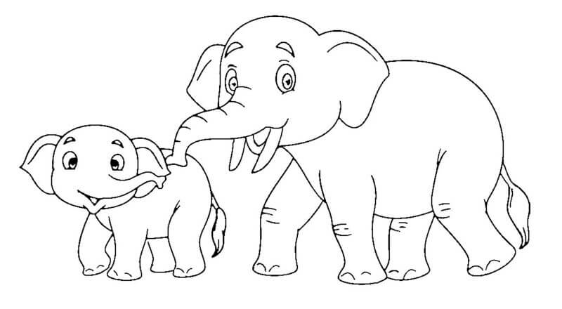 dibujo padre e hijo elefante para colorear