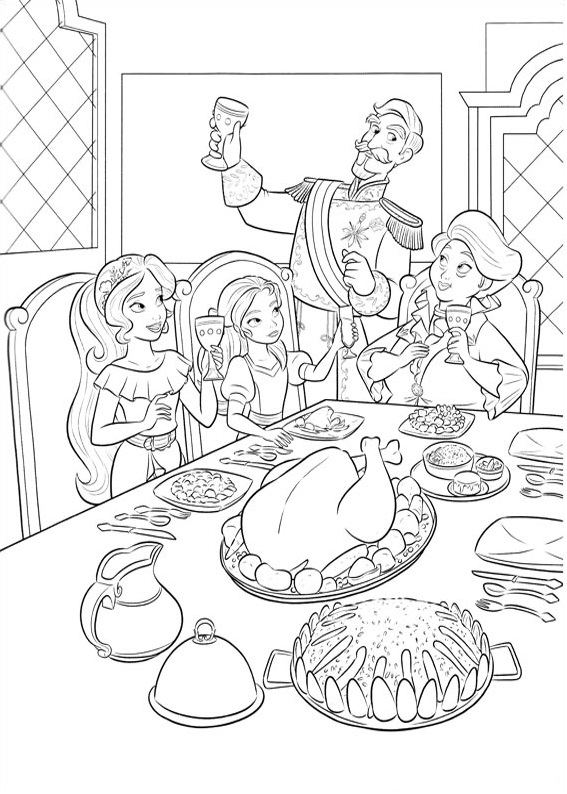 Dibujo de Cena Familiar de Elena para Colorear y Imprimir