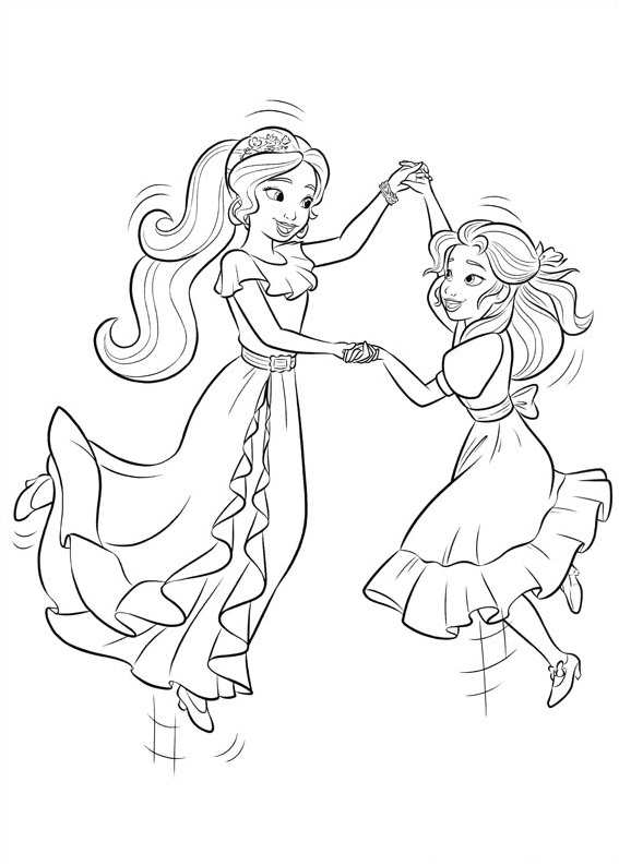 Dibujo de Elena e Isabel Bailando para Colorear y Imprimir