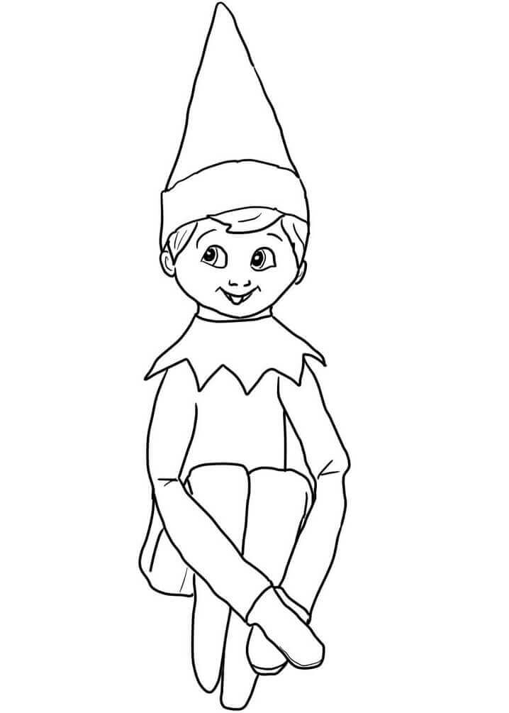 Dibujo de Duende Navideño En El Estante para Colorear y Imprimir