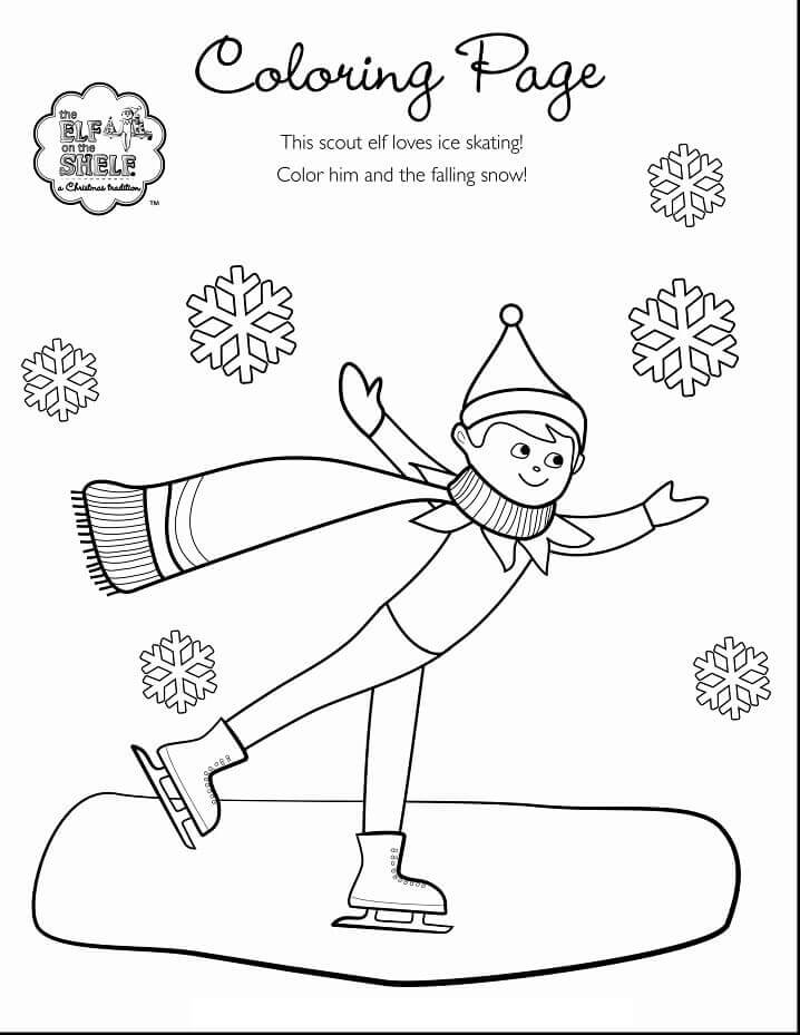 Dibujo de Elfo de Patinaje sobre Hielo En El Estante para Colorear y Imprimir