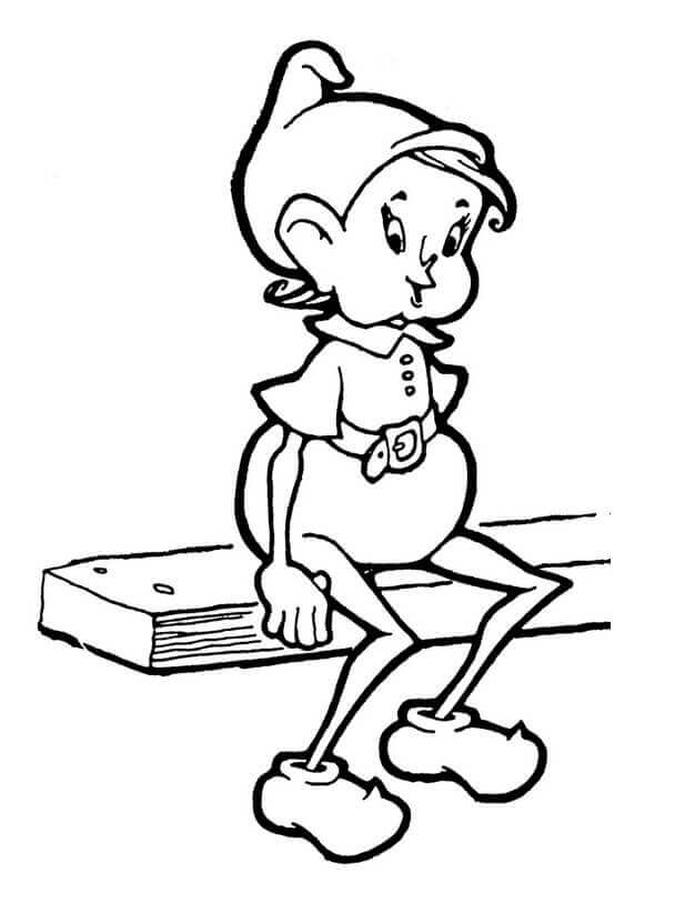 Dibujo de Elfo En El Estante Sentado para Colorear y Imprimir