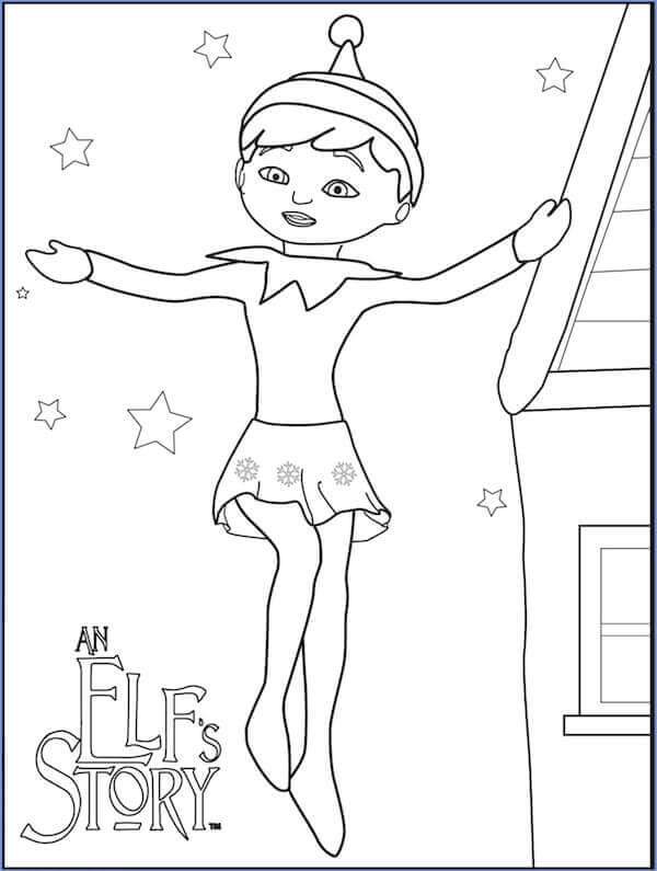 Dibujo de Elfo En El Estante y La Casa para Colorear y Imprimir