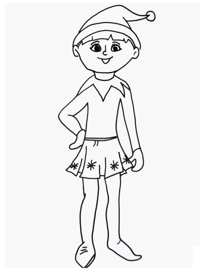 Dibujo de Elfo Sonriente En El Estante para Colorear y Imprimir