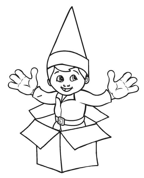 Dibujo de Elfo Sorpresa En El Estante para Colorear y Imprimir