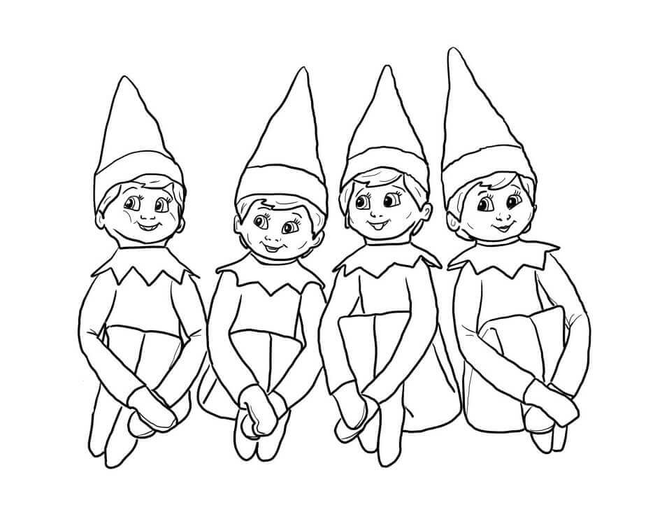 Dibujo de Elfos En El Estante para Colorear y Imprimir