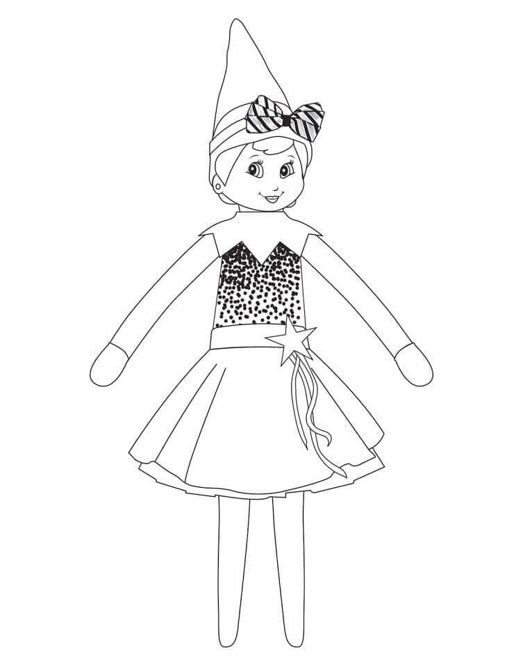 Dibujo de Linda Chica Elfa En El Estante para Colorear y Imprimir