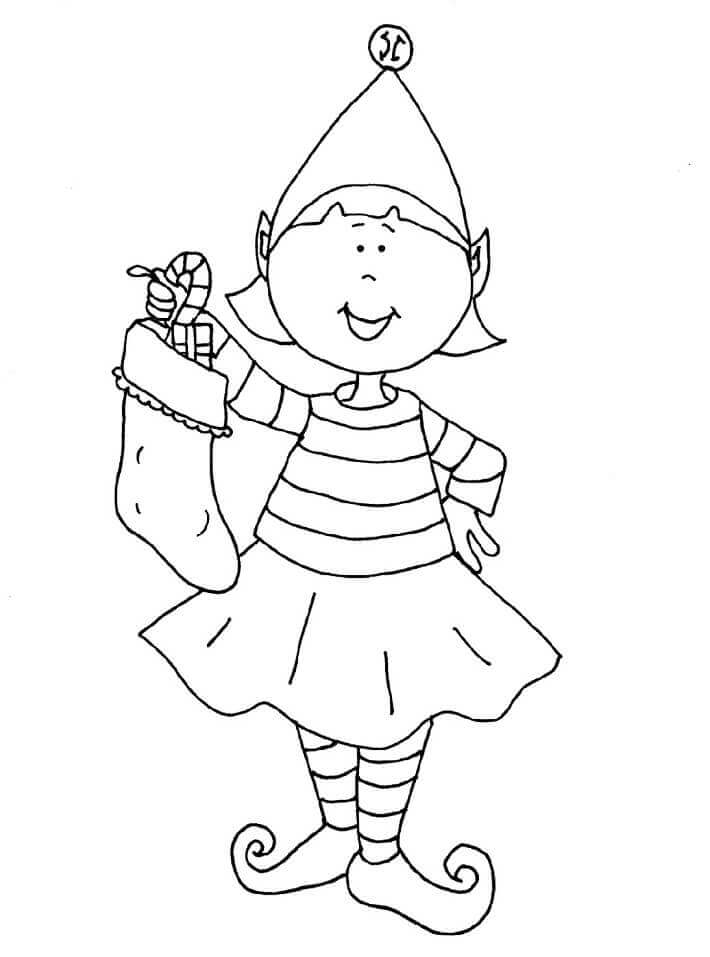 Dibujo de Niña Elfo En El Estante para Colorear y Imprimir