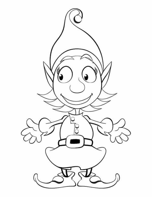 Dibujo de Elfo Con Sonrisas Felices 1 para Colorear y Imprimir