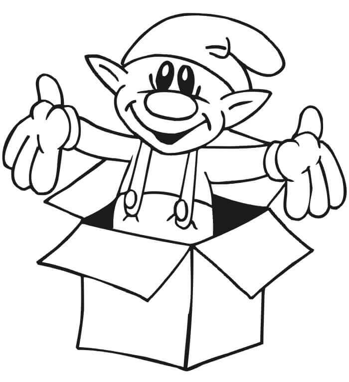 Dibujo de Elfo En Una Caja 1 para Colorear y Imprimir