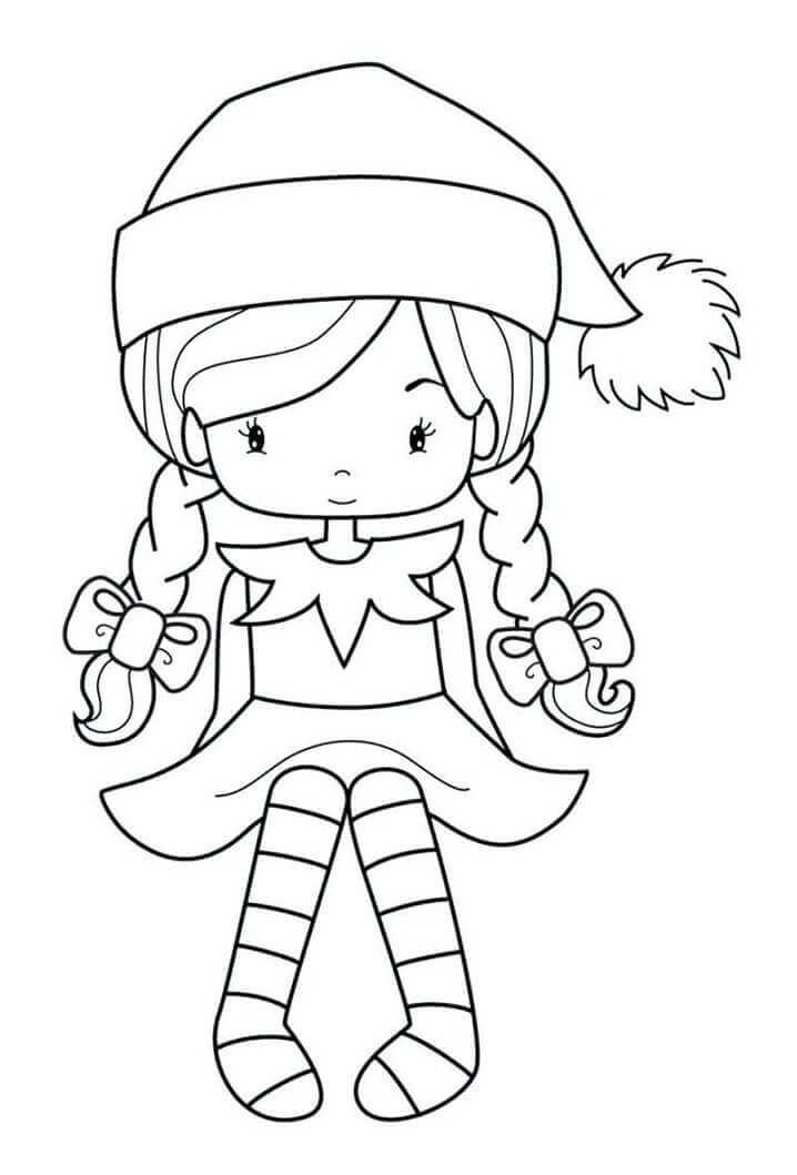 Dibujo de Niña Elfo 1 para Colorear y Imprimir