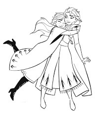 Dibujo de Anna Abraza a Elsa para Colorear y Imprimir