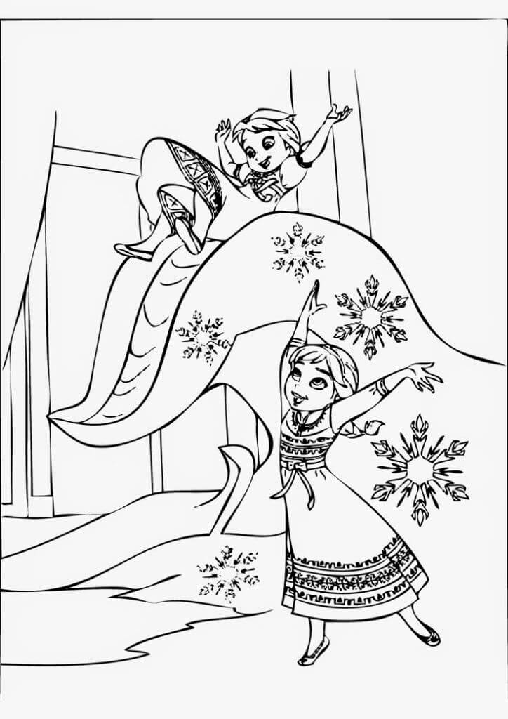 Dibujo de Çocuk Elsa Ve Anna Komik para Colorear y Imprimir