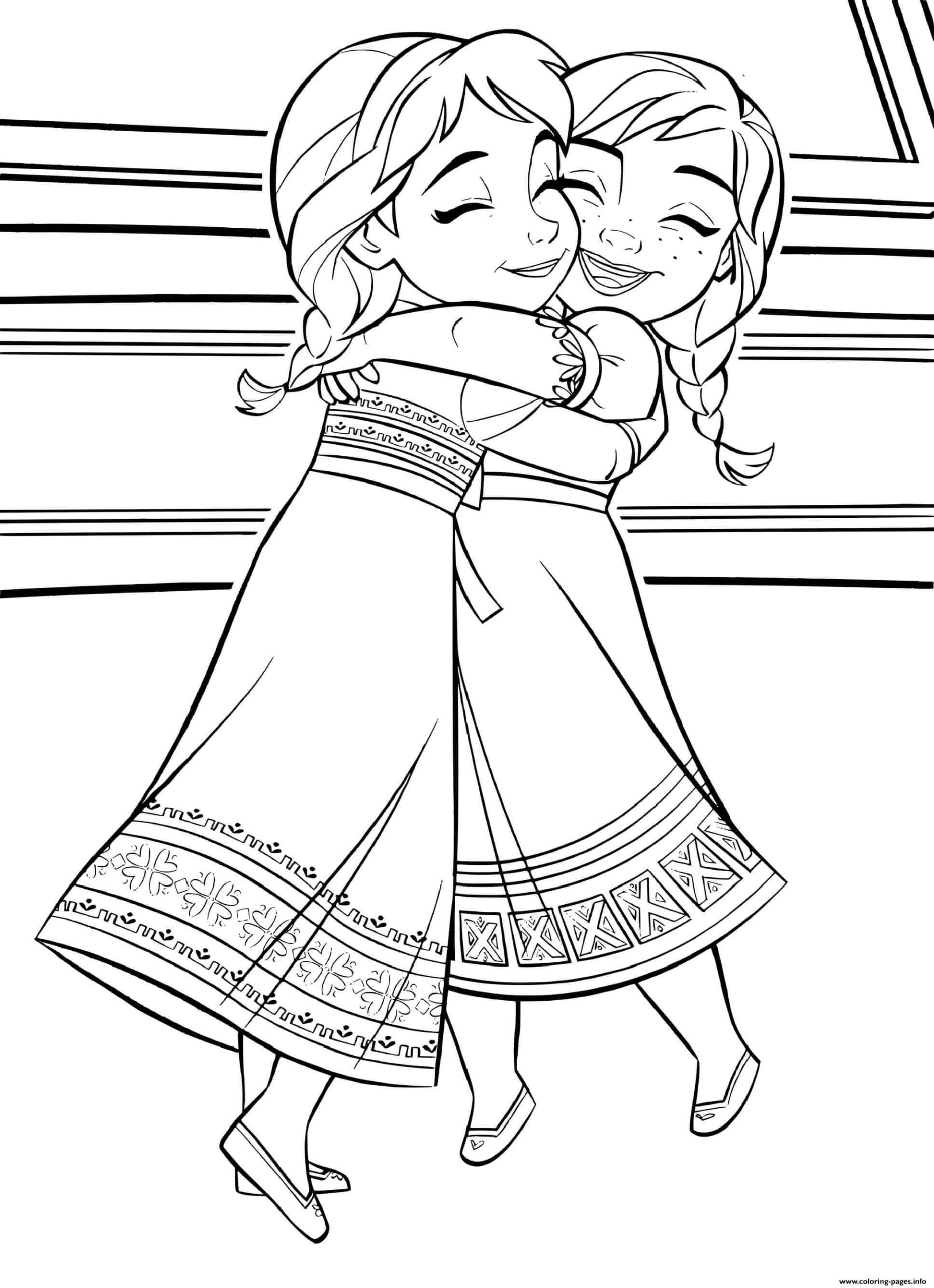 Dibujo de Çocuk Elsa Ve Anna Scaled para Colorear y Imprimir