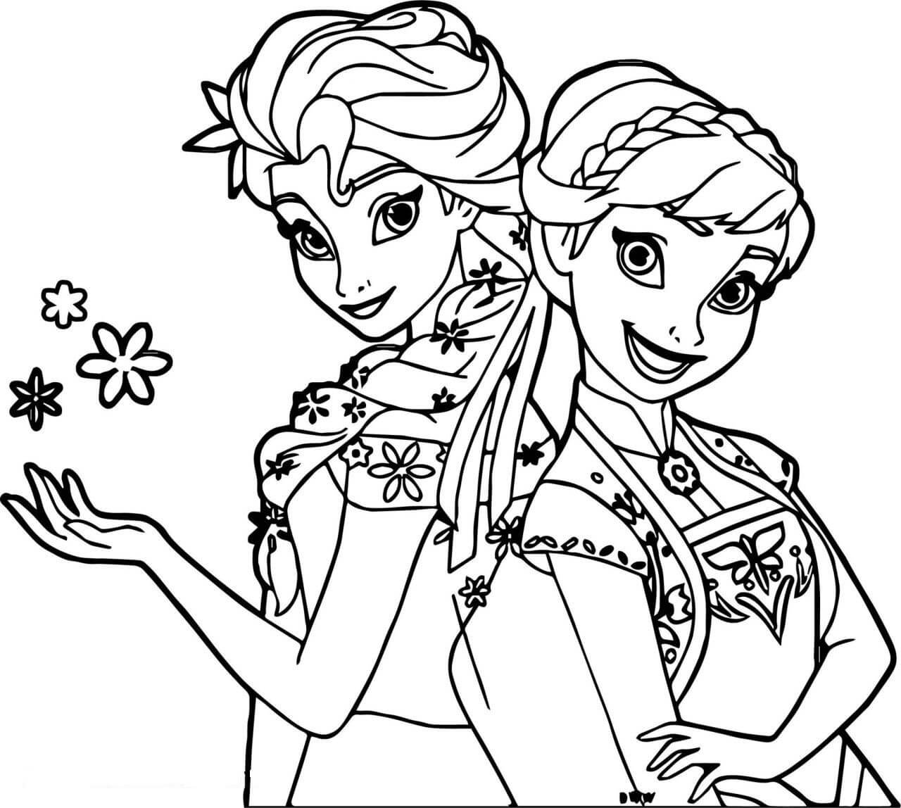 Dibujo de Elsa y Anna Divertida para Colorear y Imprimir
