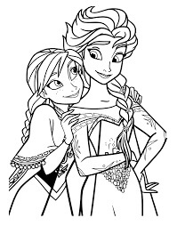 Dibujo de Elsa y Anna Están Felices para Colorear y Imprimir