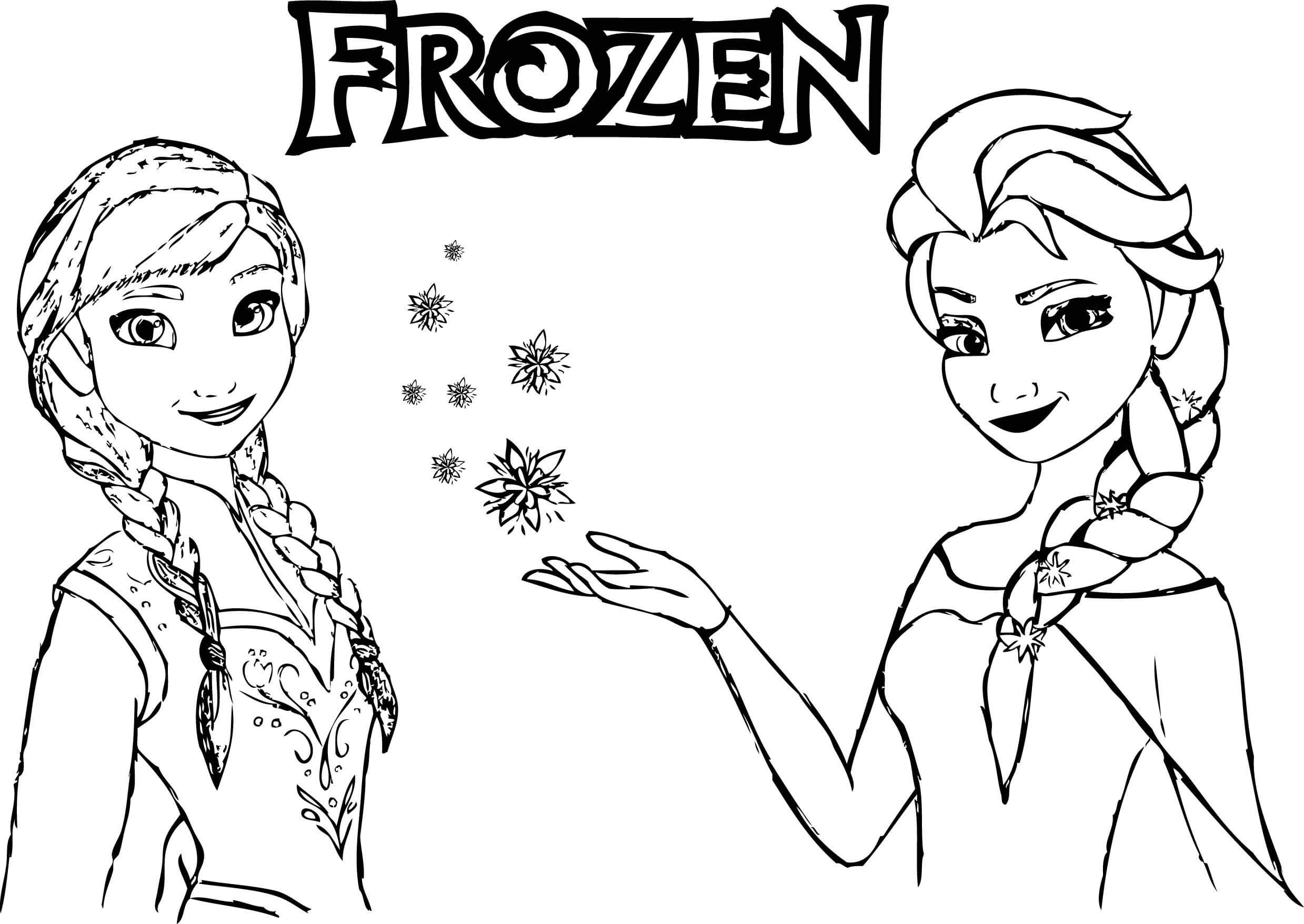 Dibujo de Frío Elsa y Anna para Colorear y Imprimir