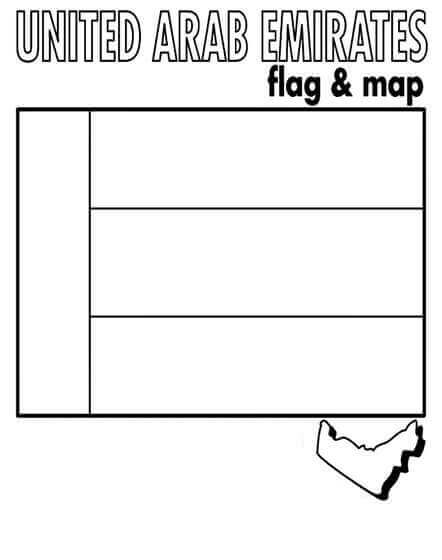 Dibujo de Bandera y Mapa de Los Emiratos Árabes Unidos para Colorear y Imprimir