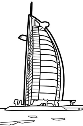 Dibujo de Burj Al Arab 3 para Colorear y Imprimir