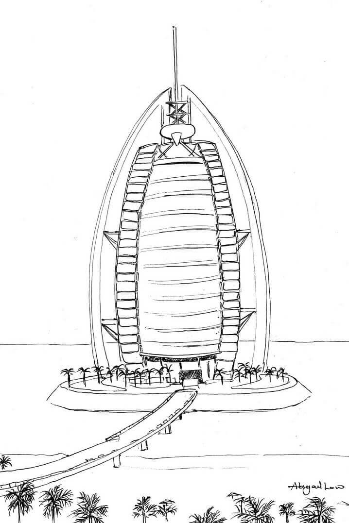 Dibujo de Burj Al Arab 5 para Colorear y Imprimir