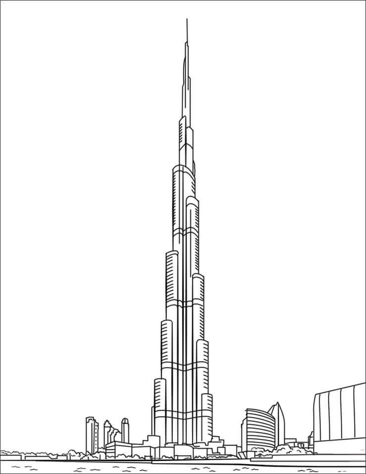 Dibujo de Burj Khalifa En Dubai para Colorear y Imprimir