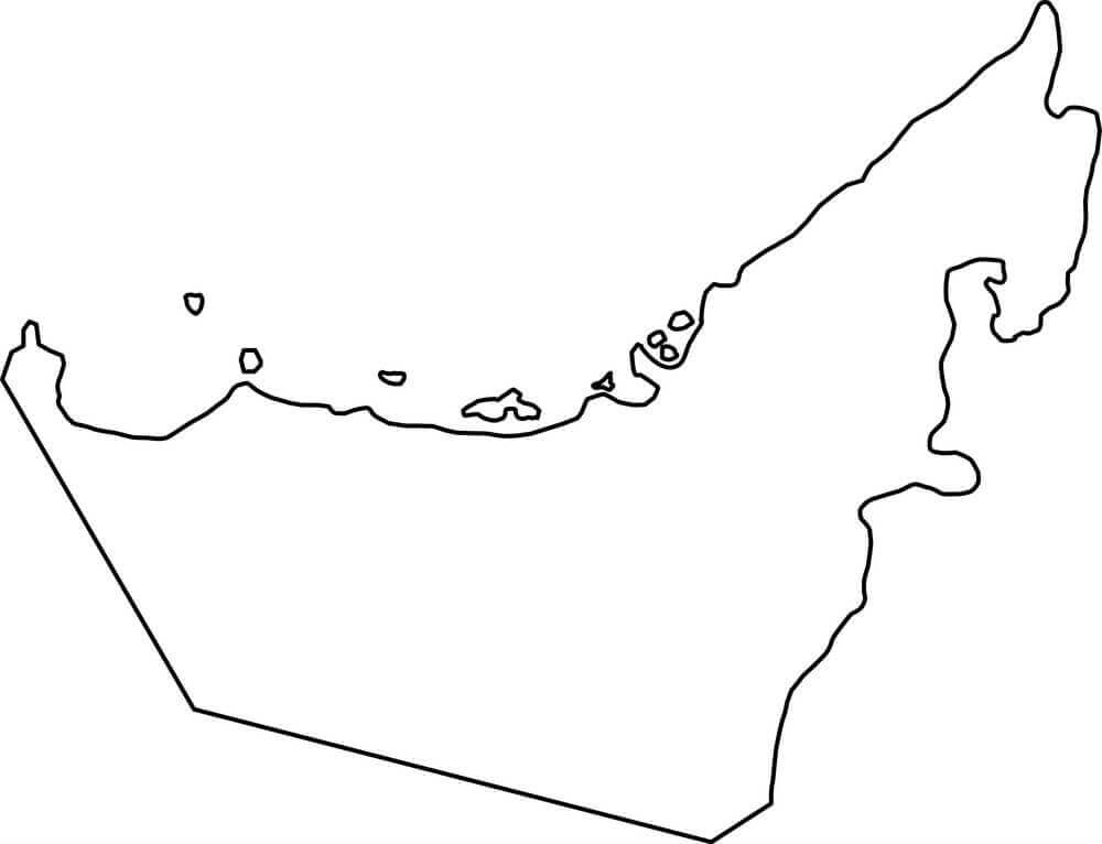 Dibujo de Mapa de Contorno de Los Emiratos Árabes Unidos para Colorear y Imprimir