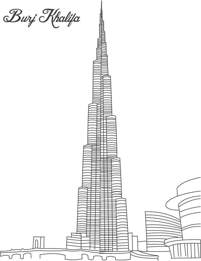 Dibujo de Torre Burj Khalifa para Colorear y Imprimir