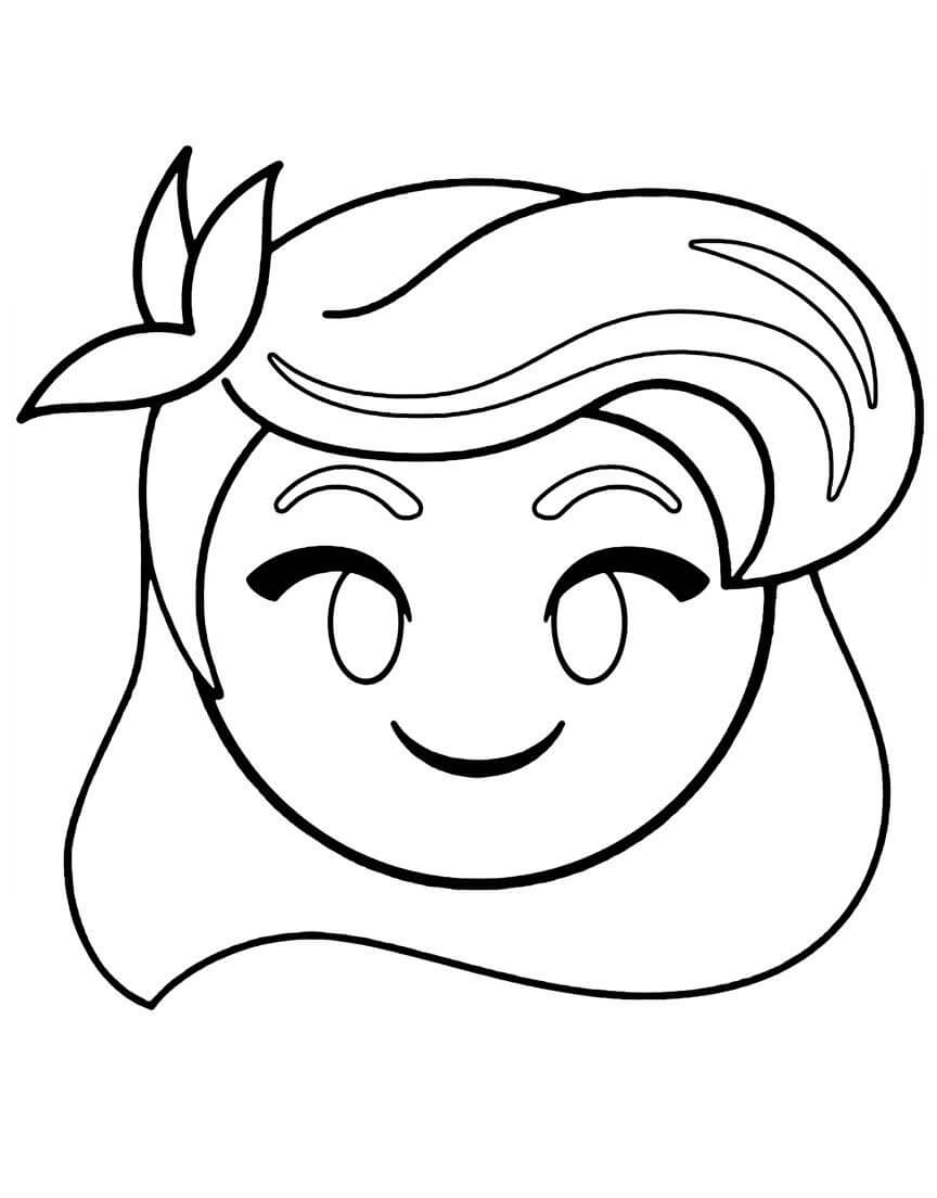 Dibujo de Chica Emoji Sonriendo para Colorear y Imprimir