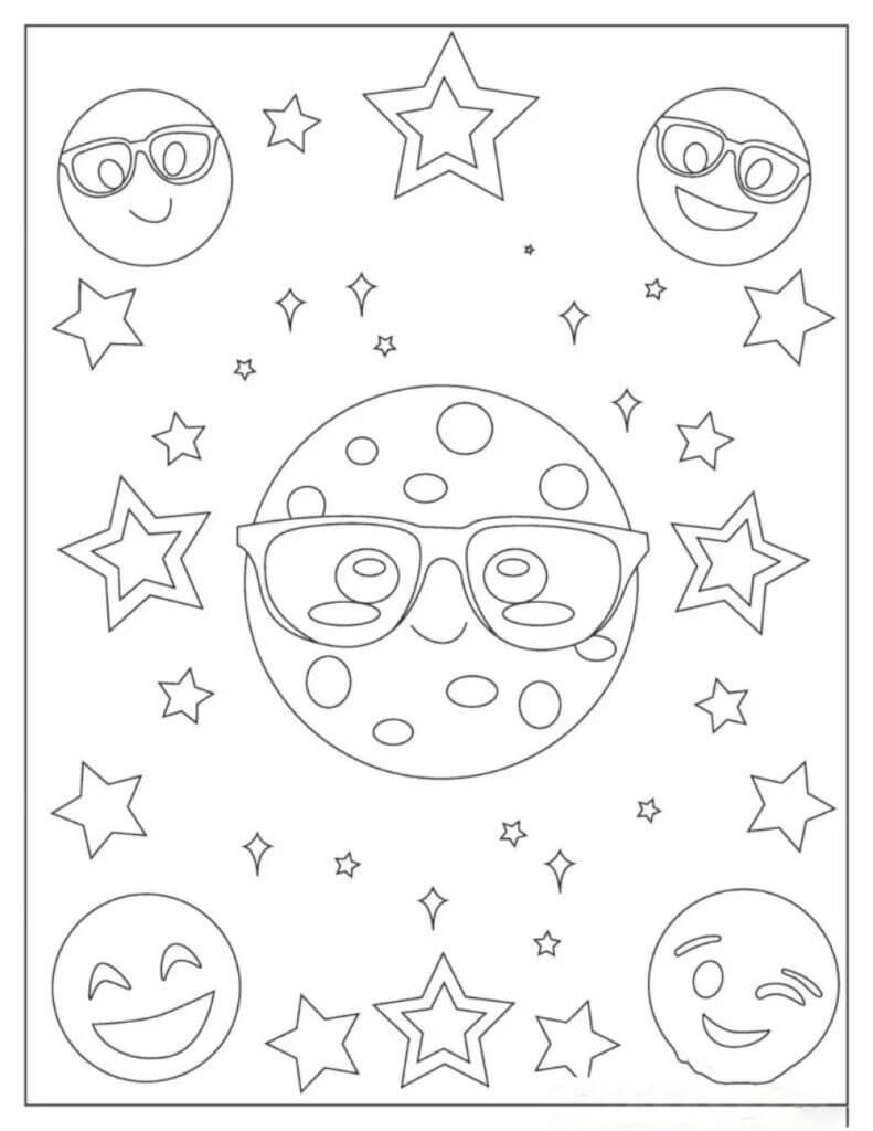 Dibujo de Cinco Emoji Con Estrella para Colorear y Imprimir