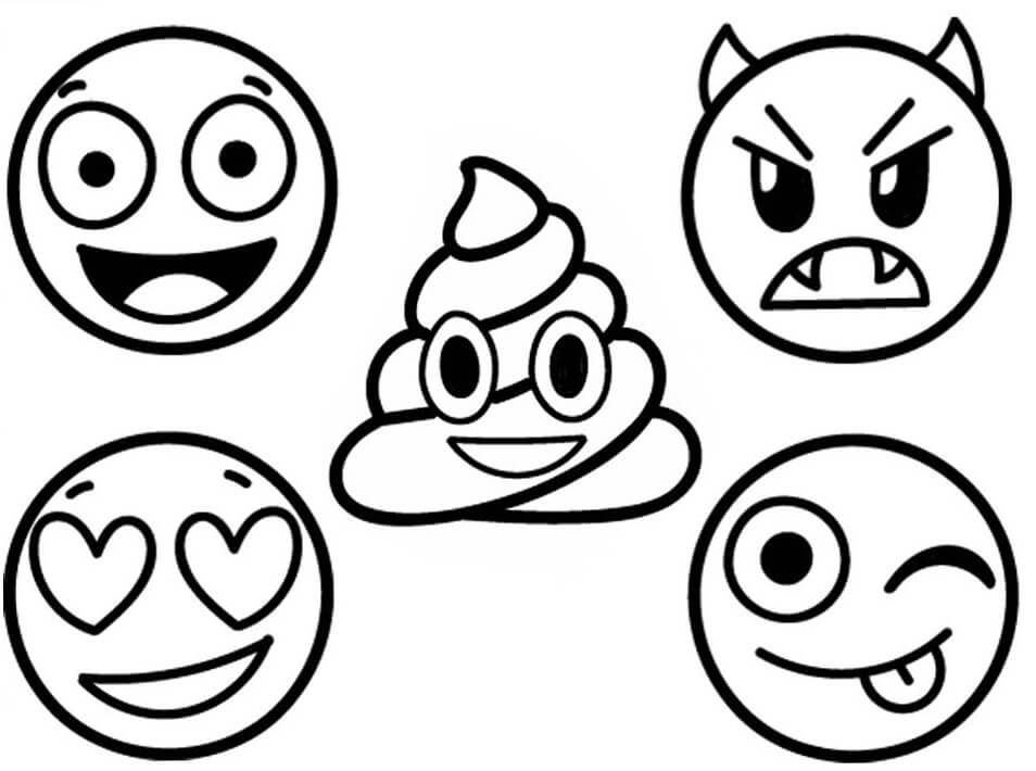 Dibujo de Cinco Emojis para Colorear y Imprimir