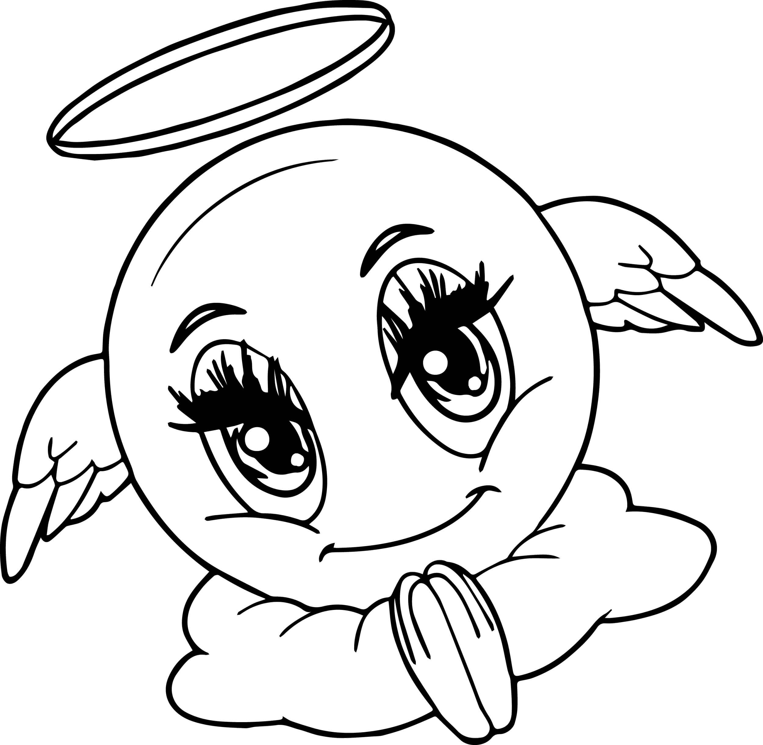Dibujo de Emoji Ángel Sonriente para Colorear y Imprimir