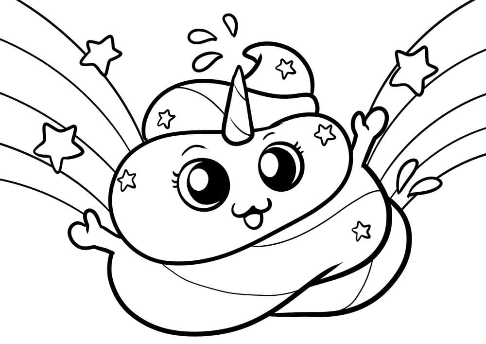 Dibujo de Emoji de Caca de Unicornio Genial para Colorear y Imprimir