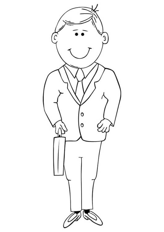 Dibujo de Hombre de Negocios Baic Sonriente para Colorear y Imprimir