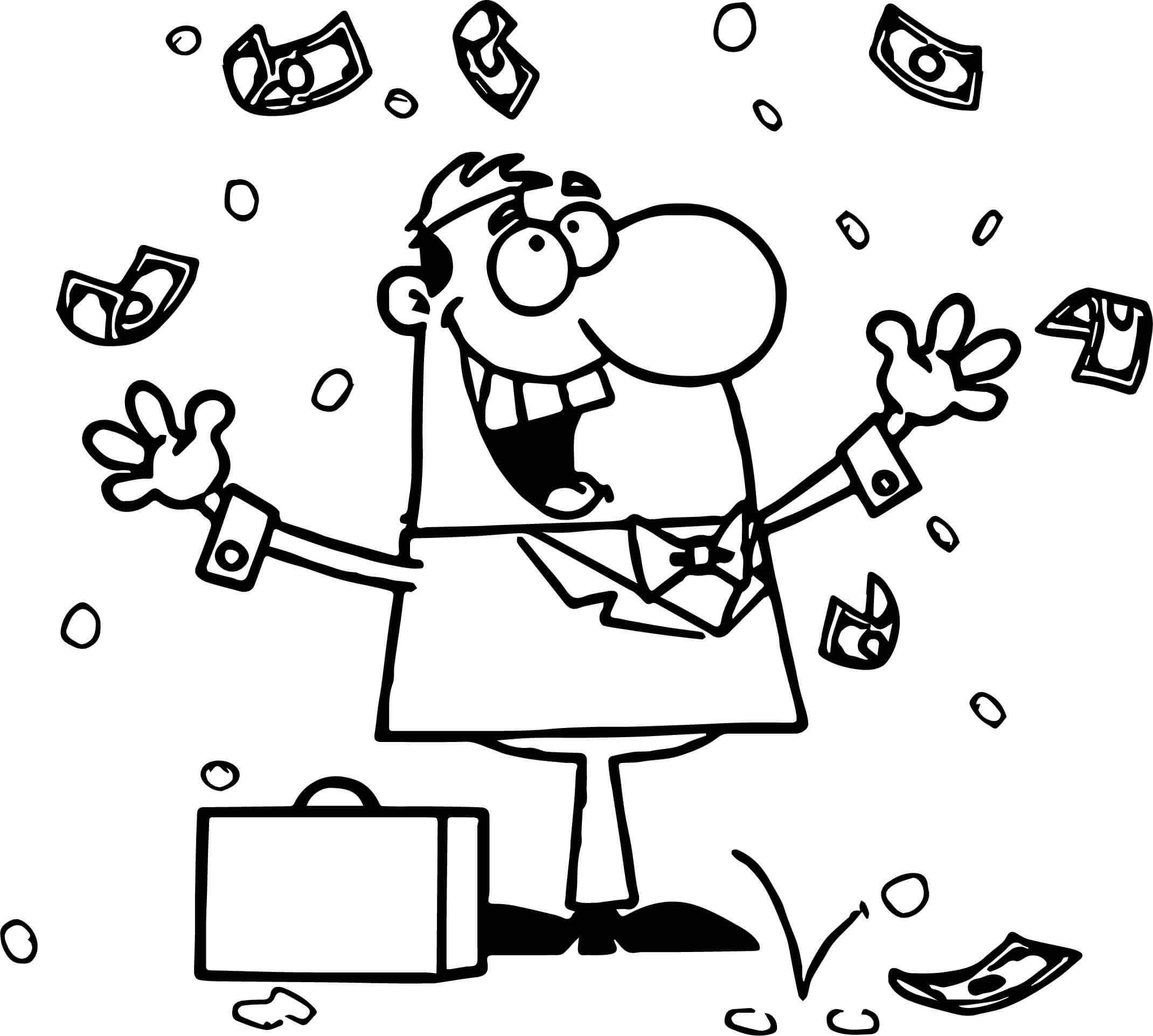 Dibujo de Hombre de Negocios Con Dinero para Colorear y Imprimir