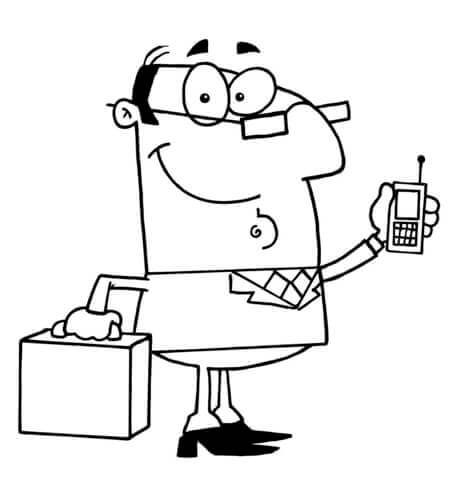 Dibujo de Hombre de Negocios Con Un Teléfono Celular y Un Maletín para Colorear y Imprimir