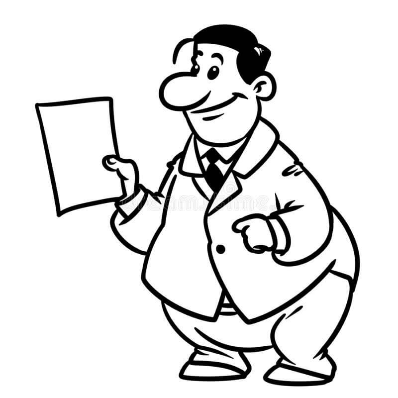 Dibujo de Hombre de Negocios Gordo Sonriente para Colorear y Imprimir