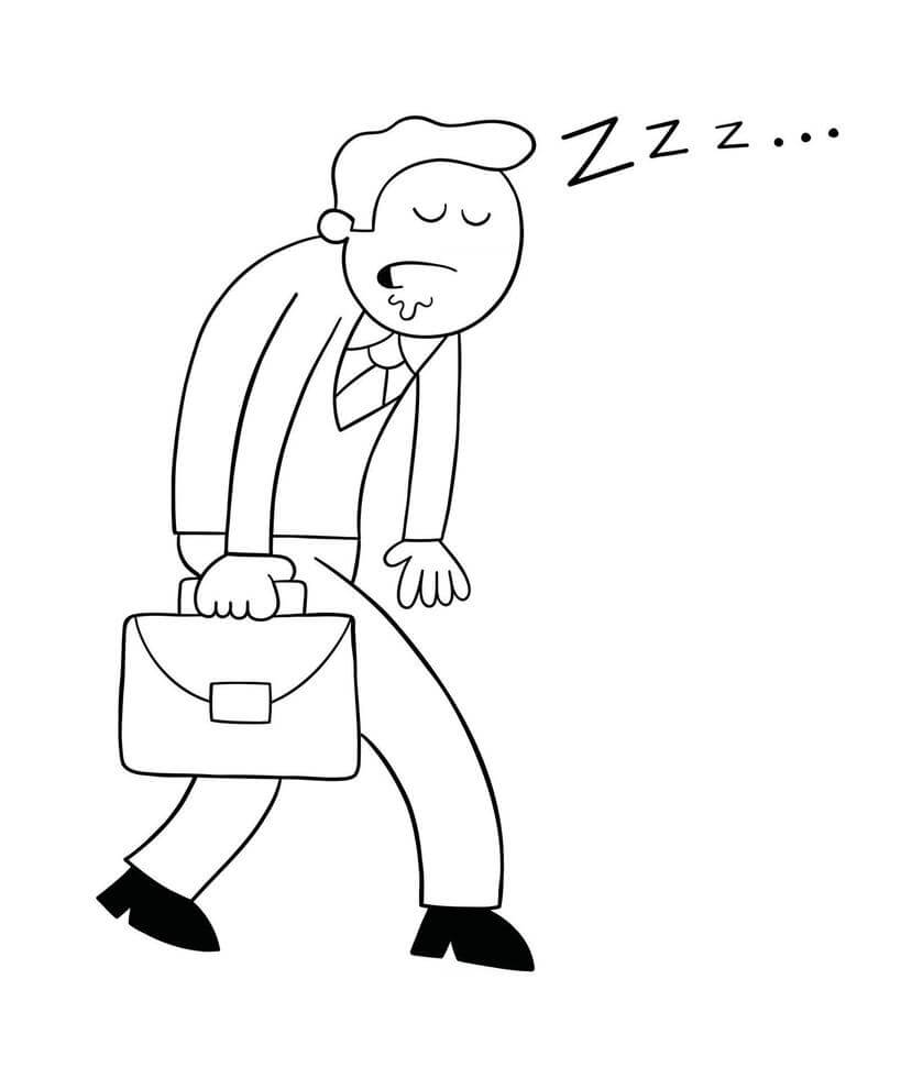 Dibujo de Hombre de Negocios Ir a Trabajar y Dormir para Colorear y Imprimir
