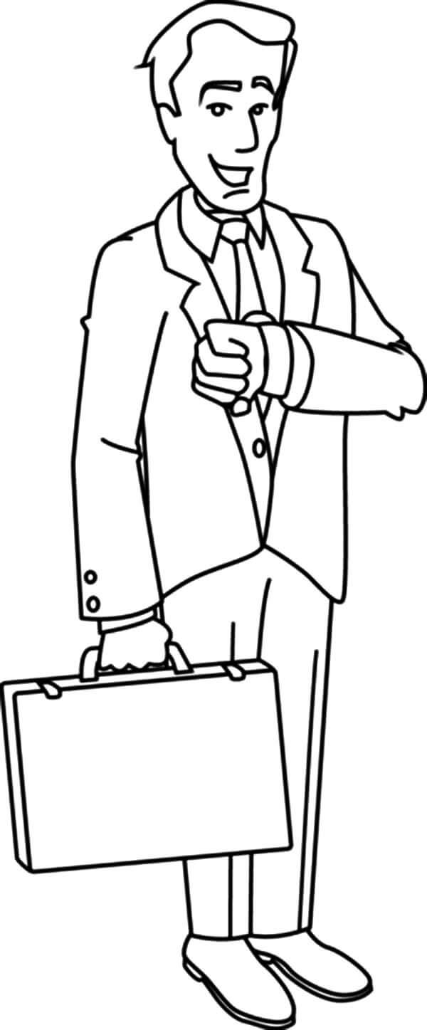 Dibujo de Hombre de Negocios Mirando Su Reloj para Colorear y Imprimir