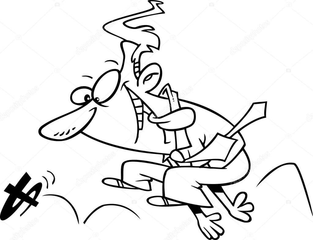Dibujo de Hombre de Negocios Perseguir Dinero para Colorear y Imprimir
