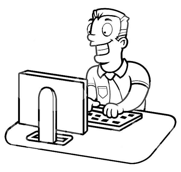Dibujo de Hombre de Negocios Trabajando En Computadora para Colorear y Imprimir