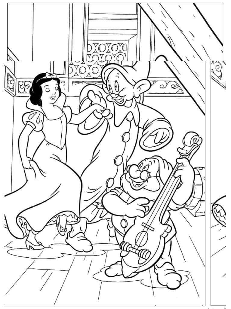 Dibujo de Blanco Como La Nieve y dos Enanitos para Colorear y Imprimir