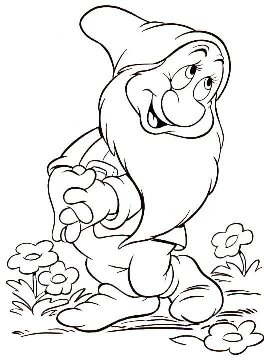 Dibujo de Enano Con Flor para Colorear y Imprimir