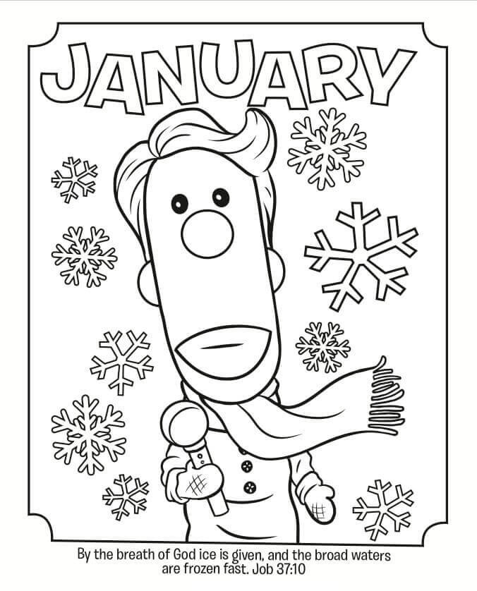 Dibujo de Enero Con El Hombre para Colorear y Imprimir