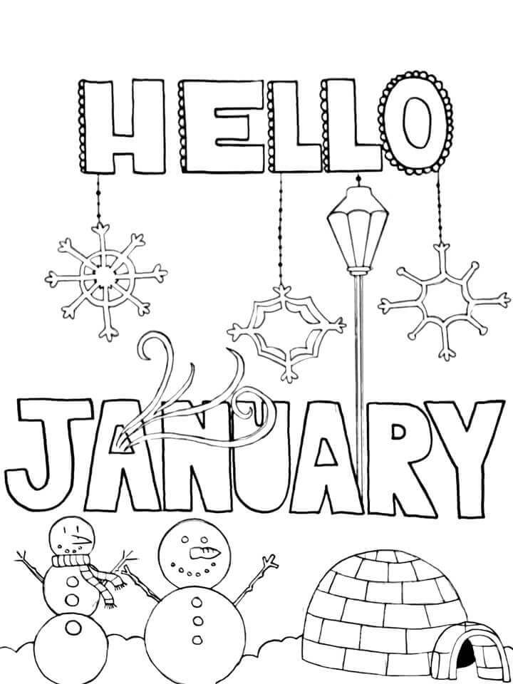 Dibujo de Hola Enero para Colorear y Imprimir