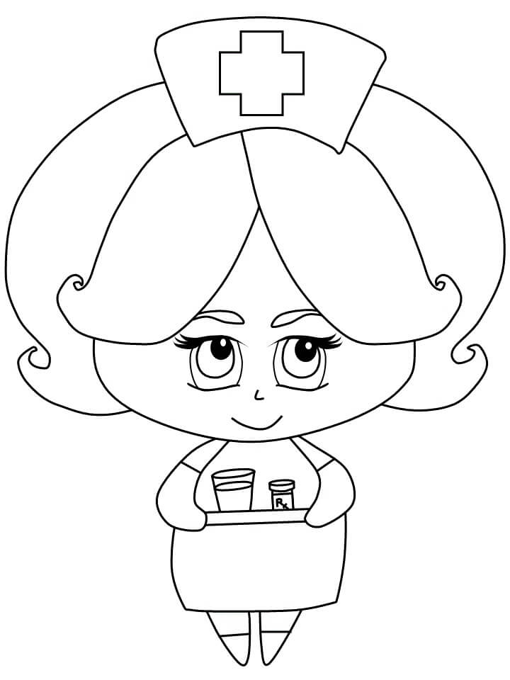 Dibujo de Adorable Enfermera para Colorear y Imprimir
